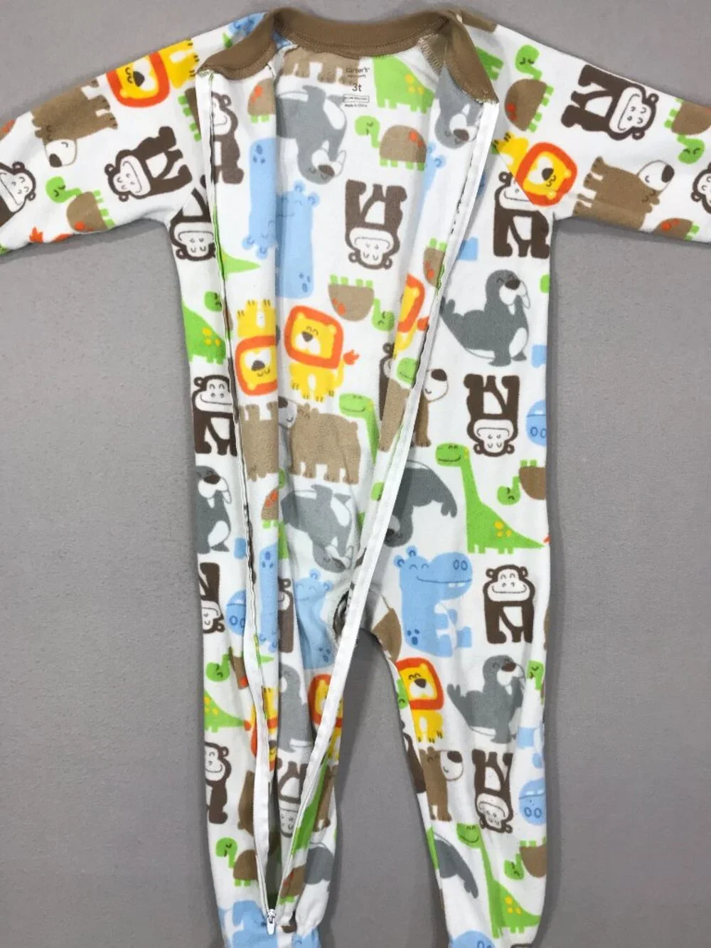 Carter's Footsie Boy's 3T Red Plaid Animal Print Sleeper Pajamas PJs Lot of 2